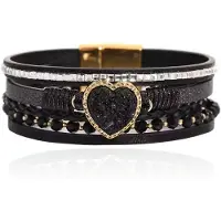 Deja Jewels Deja Armband goudkleurig met hartvormige natuursteen in zwart