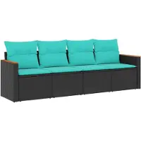 vidaXL 4-delige loungeset voor de tuin met kussens, zwart kunststofvlecht