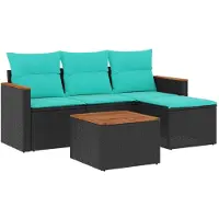 vidaXL 5-delige loungeset voor de tuin met kussens, zwart kunststofvlecht