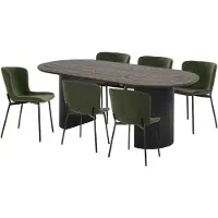 Ebuy24 Kyoto eethoek 1 eettafel donkerbruin en 6 stoelen donkergroen.
