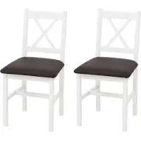 MCW Set van 2 eetkamerstoelen -F77, leunstoel keukenstoel stoel, massief hout stof landhuis ~ wit, bekleding zwart