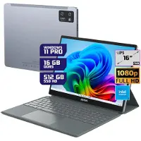 GMR Windows Tablet 16 Inch Touchscreen - 16GB RAM - 512GB SSD - Intel - Inclusief Toetsenbord Cover - Windos 11pro - 2-in-1 Laptop voor Studie, School, Kantoor, Thuiswerken en Zakelijk Gebruik - Full HD