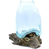 Ancient Wisdom Grote gesmolten glazen vaas - terrariumpot op hout