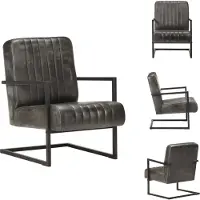 vidaXL Zetel Retro Echt Leer - Verweerd Grijs - Zwevend Ontwerp - 60x75x80 cm - Montage Vereist - Fauteuil