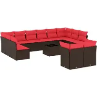 vidaXL 13-delige tuinbankset met kussens, bruin polyrotan