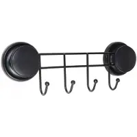 Yoka Home Zwarte Mat Wandrek met 4 Haken - Zonder Boren