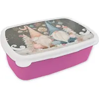 MuchoWow Broodtrommel Roze - Lunchbox Kerst - Gnomen - Pastel - Brooddoos 18x12x6 cm - Brood lunch box - Broodtrommels voor kinderen en volwassenen