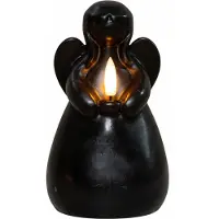 Anna's Collection Kerst thema LED kaars engel - zwart - 14 x 8 cm - met timer - op batterijen - kerst