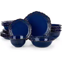 Malacasa Serviesset - 4 Persoons Servies - Keramiek - Diner- en Dessertborden - Ontbijt- en Soepkommen - 16-delige Set - Blauw