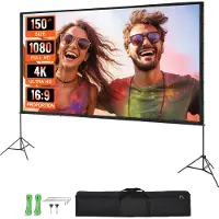 Vevor Projectiescherm met standaard 150 inch HD 4K Buiten- en Binnenprojectiescherm Snel opvouwbaar draagbaar filmscherm 16:9 voor thuisbioscoop