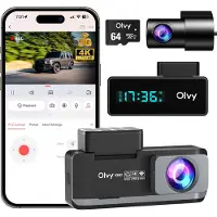 Olvy Dual Dashcam - Voor Auto - Camera Voor en Achter - 4K - Full HD - Nachtzicht - Met 64GB SD - Wifi