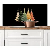 KitchenYeah Spatscherm keuken 120x60 cm - Kookplaat achterwand Kerstbomen - Kleurrijk - Lichtjes - Ster - Muurbeschermer - Spatwand fornuis - Hoogwaardig aluminium