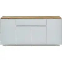 Vente-unique Buffetkast AMANI - 4 deuren en 1 lade - Witgelakt mdf - Kleuren: wit en eiken