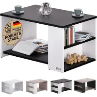 Casaria Salontafel Opbergvakken – Draagvermogen 50kg 90x59x48cm – Zwart Wit