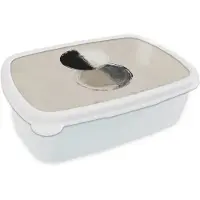 MuchoWow Broodtrommel Wit - Lunchbox Cirkels - Strepen - Minimalistisch - Zwart - Brooddoos 18x12x6 cm - Brood lunch box - Broodtrommels voor kinderen en volwassenen