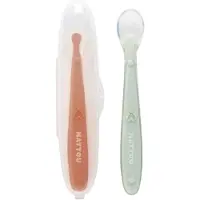 Nattou Siliconen Lepels voor Kinderen - 2 Stuks - 16 cm - Transportdoos voor 1 Lepel - BPA-vrij - Groen/Beige