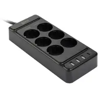 123inkt stekkerdoos met 6 stopcontacten en 4 USB zwart (2 meter)