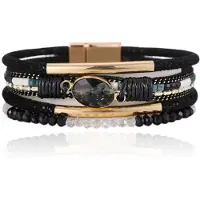 Deja Jewels DEJA Boho Armband goudkleurig met natuursteen in zwart