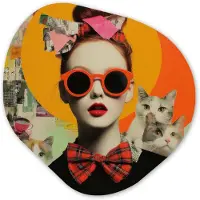 MuchoWow Organische wanddecoratie 40x40 cm - Organisch schilderij Vrouw - Bril - Strik - Retro - Muurdecoratie woonkamer - Kamer decoratie - Schilderijen - Muurcirkel aesthetic