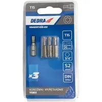 Dedra 3x Torx Bit T15 25mm - Duurzame S2 Staal Schroefbits