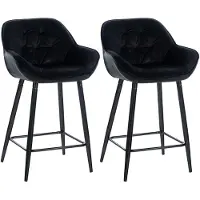 CLP Set van 2 barkrukken, model Gibson, met voetsteun | Kleur: zwart | Materiaal: fluweel