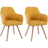 Vente-unique Set van 2 stoelen met armleuningen - Stof en metaal met houteffect - Geel - ELEANA