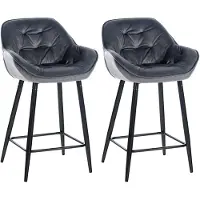 CLP Set van 2 barkrukken, model Gibson, met voetensteun en bekleed met fluweel, kleur donkergrijs