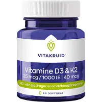Vitakruid Vitamine D3 & K2 in MCT-olie (90 softgels)