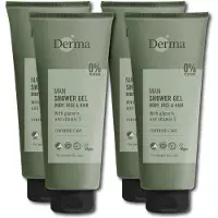 Derma Man Douchegel 3-in-1 - Voor Lichaam Gezicht en Haar - Voor Gevoelige Huid - Met Vitamine E en Glycerine- Parfumvrij - 4 x 350 ml