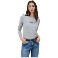 Pepe Jeans Dames Nieuw Virginia Ls N grijs T-shirt (XL), Casual, Katoen, Lange mouwen PL505203