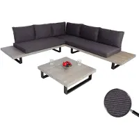 Mendler Tuinset HWC-H54, set voor een zithoek/loungeset, gemaakt van spaanplaat, acaciahout ( gecertificeerd) en aluminium, kleur grijs. Kussens in donkergrijs