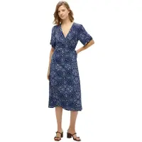 Superdry Bedrukte Midi Wikkel Jurk Blauw Grootte: 34