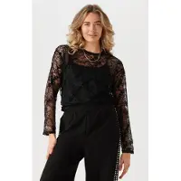 Alix The Label Dames Tops & T-shirts Ladies Woven Alix Lace Fitted Top - Zwart - Maat S
