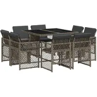 vidaXL 9-delige tuinset met kussens, grijs, polyrotan