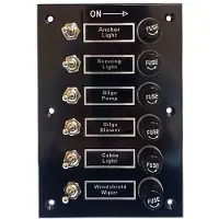 Goldenship 6 Switches Bakelite Panel With Fuse Holders 15a 12v Zwart 115 x 165 mm