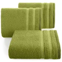 Eurofirany Olijfgroene badstof handdoek met streepjesborduursel 70x140 cm