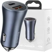 Baseus Pro 2-poorts USB auto snellader USB-A en USB-C (40W, donkergrijs)