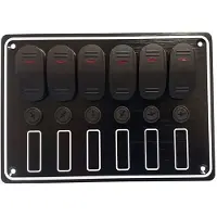 Goldenship Waterproof 6 Rocker Switches Panel 15a 12v Zwart 133 x 190 mm