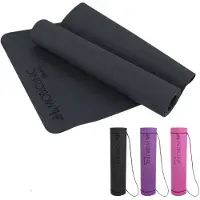 Mobiclinic , yogamat, inclusief bevestigingsbanden, 6 mm dik, antislip, vaatwasmachinebestendig, waterdicht, geschikt voor fitness, sport, flexibel, TPE, kleur zwart