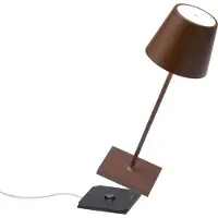 Zafferano Poldina mini accu-tafellamp IP65 corten mini, dimbaar, bruin / roest, Woon-/ Eetkamer, Aluminium, Modern