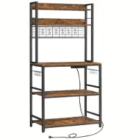 Vasagle Keukenrek met rooster en stopcontacten, Vintagebruin + zwart / 40 x 80 x 170 cm