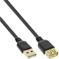 InLine USB naar USB platte verlengkabel - USB2.0 - tot 1A / zwart - 5 meter