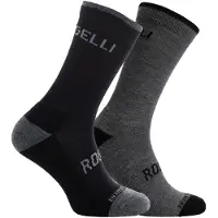 Rogelli Merino Wool Dames en Heren 2 pack Fietssokken - Zwart/Grijs