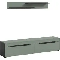 Ebuy24 TV-kast Canu, model Stolik TV 2, met vouwdeuren, in de kleuren groen en donkergrijs.