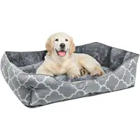 Intirilife Fluffy huisdierenbed met dubbelzijdig binnenkussen in blauw-grijs - Afmeting 67 x 56 cm - Zacht rond antislip hondenbed kattenbed kussen comfortabele hondenbank kattenbank