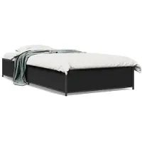 vidaXL Bedframe bewerkt hout en metaal zwart 90x200 cm