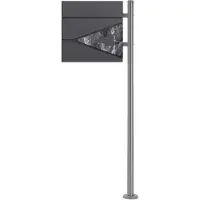 ML-Design Staande brievenbus met krantenvak 37x36,5x11 cm antraciet/zwart marmerlook gemaakt van staal ML design, modern driehoekig ontwerp, stahoogte 120 cm zilver