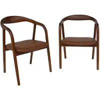 Sweeek Stoelen vintage rubberhout en kunstleer (set van 2) Walnoot
