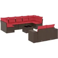 vidaXL 10-delige tuinbankset met kussens, bruin polyrotan