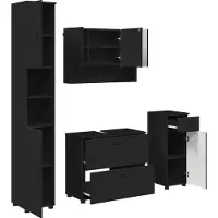 vidaXL Badkamermeubel Set 4 pcs Zwart Samengesteld Hout en Metaal